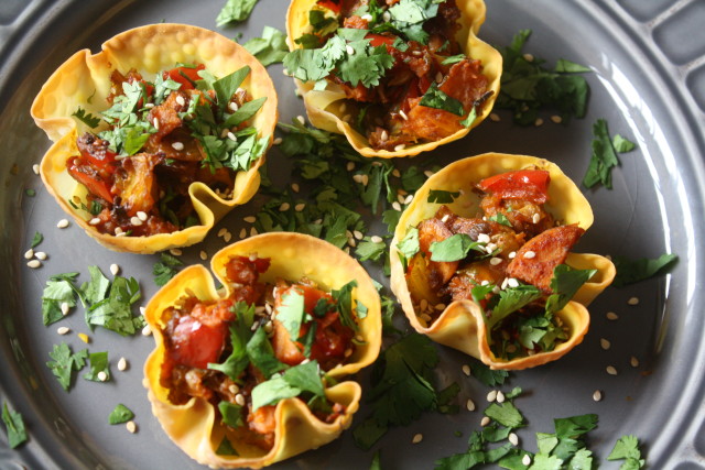 Curried Sweet Potato & Cabbage Wonton Cups